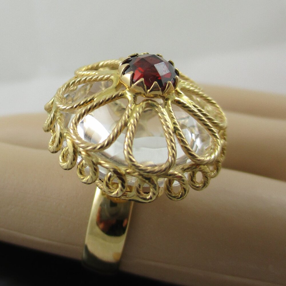 15.50ct Quartz & Garnet Rope Ring 14K Gold